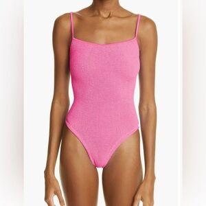 Hunza G Pink One Piece Swimsuit with Ribbed Texture